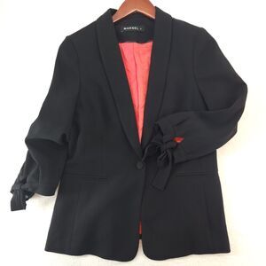 Women’s Black Blazer Coat Size 8 Tie Sleeve Minimalist Chic Designer Jacket